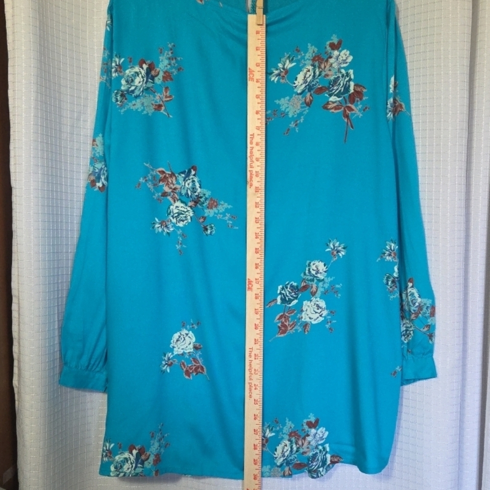 Woman Within Women's Tunic Top in 2X Teal Floral Peasant BOHO Relaxed Fit - Picture 6 of 9